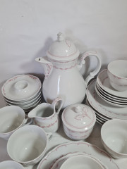 Сервиз чайный винтажный Bavaria на 6 персон, бело-красный декор, фарфор, Германия, 1960-70гг.