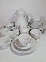 Сервиз чайный винтажный Bavaria на 6 персон, бело-красный декор, фарфор, Германия, 1960-70гг.