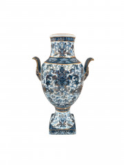 Ваза винтажная большая в итальянском стиле Im Stil AK Kaiser, в сине-золотых тонах, 36.5 х 22 см, Германия, 1950-80гг.