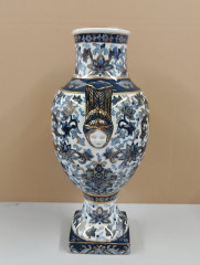 Ваза винтажная большая в итальянском стиле Im Stil AK Kaiser, в сине-золотых тонах, 36.5 х 22 см, Германия, 1950-80гг.