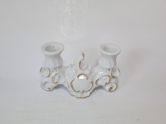 Подсвечник винтажный Wallendorfer для двух свечей, с позолотой, фарфор, 9 х 16 см, Германия, 1960-70гг.