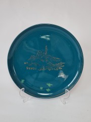 D.P.R.K Коллекционная Тарелка изумрудно-бирюзовая с позолотой, японский фарфор, 24 см, 1970г.
