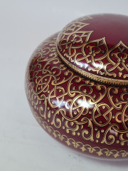 Емкость для хранения винтажная Im Stil Tchibo с крышкой, бордо с золотым узором, керамика, 14 см, Германия, 1960-70гг.