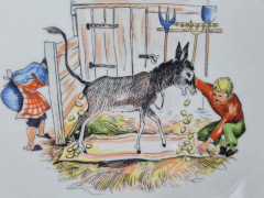 Hollohaza Hungary Детская фарфоровая тарелка &quot;Кормление ослика&quot;, 19 x 2,5 см, Венгрия, 1960-70гг.