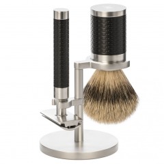Muhle Rocca 3 tlg Rasierset Silberspitz, Griff Schwarz  Бритвенный набор Rocca из 3 предметов с серебряными наконечниками, черная ручка
