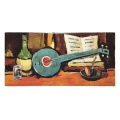 Italian Painting, Итальянская живопись Картина &quot;Вечер музыканта&quot;, художник Lucca, холст масло, 41см х 20 см, Италия 1960-1970