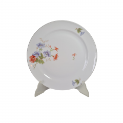 Тарелка сервировочная винтажная Bareuther Bavaria, белый фарфор с красно-синим цветочным декором, 24,5 x 2,5 см, Германия, 1960-1970гг.