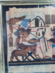 Папирус винтажный в раме, яркие краски с золочением, в раме, 32 х 26 см, Египет, 1990-2000гг.