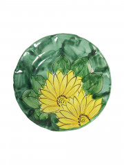 Тарелка декоративная винтажная Alimenti, с желто-зеленым декором, в стиле майолика, керамика, 20 см, Италия, 1960-70гг.