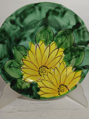 Тарелка декоративная винтажная Alimenti, с желто-зеленым декором, в стиле майолика, керамика, 20 см, Италия, 1960-70гг.