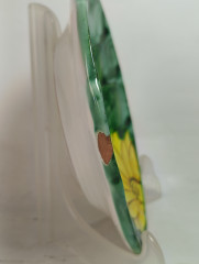 Тарелка декоративная винтажная Alimenti, с желто-зеленым декором, в стиле майолика, керамика, 20 см, Италия, 1960-70гг.