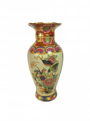 Ваза винтажная в традиционном китайском стиле, с изображением птиц и цветов, средний размер, в ярких тонах, 21 см, фарфор, Китай, 1960-70гг.