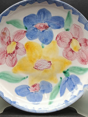 Тарелка декоративная винтажная с цветами, в итальянском стиле, керамика, 19 см, Германия, 1970-80гг.