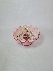 Фруктовница винтажная на ножке, в розовых тонах, с цветочным декором, керамика, Германия, 1970-80гг.