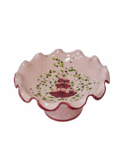 Фруктовница винтажная на ножке, в розовых тонах, с цветочным декором, керамика, Германия, 1970-80гг.