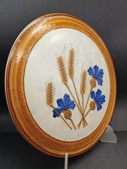 Блюдо винтажное Schramberg / Kannblume &quot;Колос и синие цветы&quot;, керамика, глазурированная, 30.5 см, Германия, 1960-70гг.