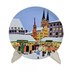 Тарелка декоративная винтажная Royal Tettau Bavaria &quot;Рождественская ярмарка в Нюрнберге&quot;, фарфор, 19.5 см, Германия, 1970-80гг.