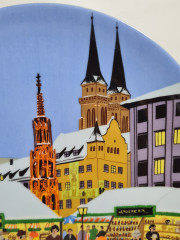 Тарелка декоративная винтажная Royal Tettau Bavaria &quot;Рождественская ярмарка в Нюрнберге&quot;, фарфор, 19.5 см, Германия, 1970-80гг.