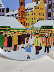 Тарелка декоративная винтажная Royal Tettau Bavaria &quot;Рождественская ярмарка в Нюрнберге&quot;, фарфор, 19.5 см, Германия, 1970-80гг.