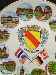 Тарелка декоративная винтажная Wundsiedel Bavaria &quot;Города Земли Баден-Вюртемберг&quot;, сувенирная, фарфор, 19 см, Германия, 1970-80гг.