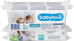 babylove Sensitive Feuchttuecher Влажные салфетки для чувствительной кожи, без ароматизаторов и спирта, с экстрактом миндаля, 2*80шт