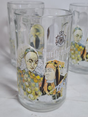 Немецкие пивные кружку винтажные Rastal / Fuftenberg с изображением шутов, стекло, 0.25 л, 12.5 см, 4 шт., Германия, 1970-80гг.