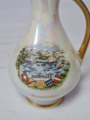 Ваза-кувшин винтажная Plankenhammer Zak Bavaria, фарфоровая с 24K позолотой &quot;Боденское озеро&quot;, 10,5 x 5,5 см, Германия, 1960-70гг.