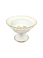 Фруктовница винтажная Princess на ножке в форме плетеной корзины, ручная работа, керамика, средняя, 18.5 х 13.5 см, Германия, 1970-80гг.