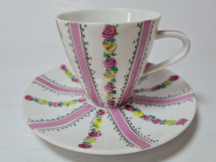 Steinbuck-Email Винтажная чайная пара &quot;Цветы в розовом на белом фоне&quot;, Австрия, 1970-80гг.