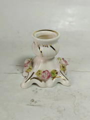 Подсвечники винтажные Fena Porzellan на 1 свечу с объемным декором в виде роз, фарфор, 2 шт., 6 см, Германия, 1960-70гг.