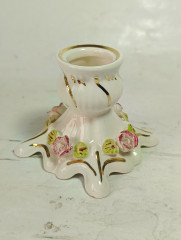 Подсвечники винтажные Fena Porzellan на 1 свечу с объемным декором в виде роз, фарфор, 2 шт., 6 см, Германия, 1960-70гг.