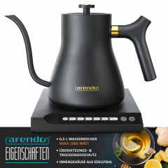 Arendo Arendo Wasserkocher, 0,5 l, 1000 W, Temperatureinstellung 40° bis 100°, Warmhaltefunktion, 360° Basis Чайник Arendo, 0,5 л, 1000 Вт, регулировка температуры от 40° до 100°, функция поддержания тепла, основание 360°