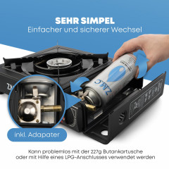 ZMC ZMC Gaskocher Gaskocher 1-flammig + Aufbewahrungskoffer + 24x Gaskartuschen 227g, (Butangas Campingkocher fur Innenraum/Outdoor, Campinggaskocher 2,2 kW mit Piezozundung), Kochfeld Herd Gaskocher mit Kartusche, Gaskochfeld fur Camping  Газовая плита Z