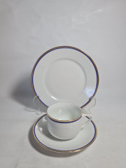 Чайное трио винтажное Jaeger&amp;Co / PMR Bavaria с синей и золотой полосой, фарфор, Германия, 1960-70гг.