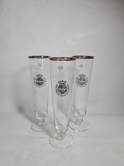 Немецкие пивные бокалы винтажные Warsteiner, стекло, 3 штуки, 0.3 л, 23.5 см, Германия, 1990-2000 гг.
