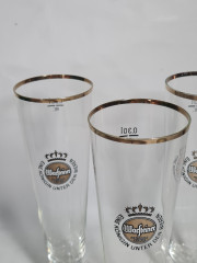 Немецкие пивные бокалы винтажные Warsteiner, стекло, 3 штуки, 0.3 л, 23.5 см, Германия, 1990-2000 гг.