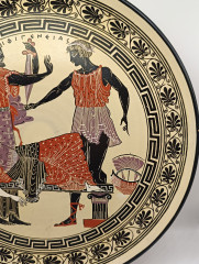 Тарелка декоративная винтажная &quot;Боги Олимпа&quot;, в золотисто-черных тонах, керамика, 32.5 см, Греция, 1970-80гг.