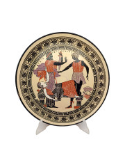 Тарелка декоративная винтажная &quot;Боги Олимпа&quot;, в золотисто-черных тонах, керамика, 32.5 см, Греция, 1970-80гг.