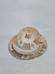 Чайное трио винтажное Winterling Marktleuthen Bavaria &quot;Желтая роза в золотом орнаменте&quot;, фарфор, Германия, 1960-70гг.