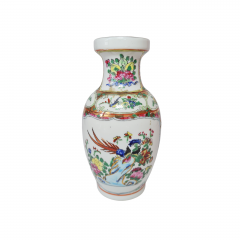 Ваза винтажная, белый фарфор с разноцветным рисунком птиц и цветов, 16 x 7 см, Китай, 1960-70гг.