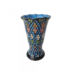 Ваза винтажная Agadir Marokko, черная керамика с красочным цветочным декором, 15,5 x 9,5 см, Марокко, 1960-70гг.