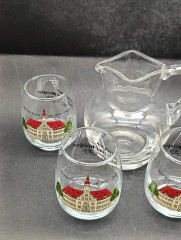 Кувшин с бокалами для вина винтажные &quot;Деревня Ботцингер и винный фестиваль&quot;, бокал (4 шт.) - 0.1 л, стекло, Германия, 1970-80гг.