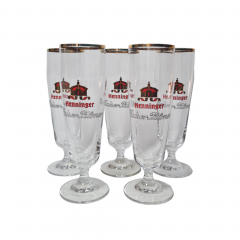 Бокалы пивные винтажные Henninger / Kaiser Pilsner, стекло, 19.5 см, 5 шт., Германия, 1970-80гг.