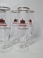 Бокалы пивные винтажные Henninger / Kaiser Pilsner, стекло, 19.5 см, 5 шт., Германия, 1970-80гг.