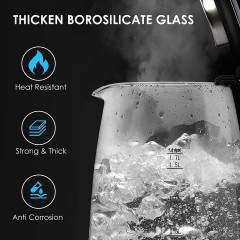 Bonsenkitchen Bonsenkitchen Wasserkocher Wasserkocher aus Glas, 1,7 L 2200 W Wasserkocher mit blauer LED-Beleuchtung, automatischer Abschaltung und Uberhitzungsschutz, Innendeckel und Boden aus 304 Edelstahl (BPA-frei), 1,7 l, 2200 W  Стеклянный чайник Bo
