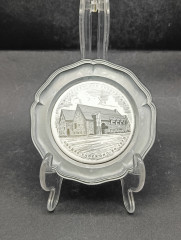 Тарелки декоративные винтажные Im Stil WMF &quot;Райффайзен и Волксбанк&quot;, 2 шт., олово, 10 см, Германия, 1973 год.