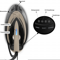 Tristan Auron Tristan Auron Dampfbugelstation Elite 8 bar Dampfdruck I 2400 W 400g Dampfstoss, 2000,00 ml Wassertank Schwarz Паровая гладильная станция Tristan Auron Elite давление пара 8 бар I, 2400 Вт, паровой удар 400 г, резервуар для воды 2000,00 мл.