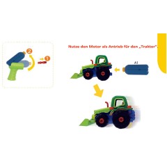 Edu-Toys Elektrischer Traktor mit Anhanger Bausatz mit elektrischem Schrauber Электрический трактор с комплектом прицепа с электрической отверткой