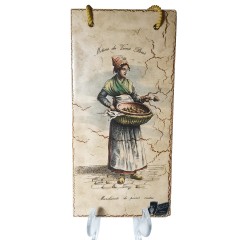 Silberdistel fayence, Силбердистел Декоративное фаянсовое подвесное панно-хромолитография &quot;Продавщица груш&quot; в французском стиле, Германия 1965г.